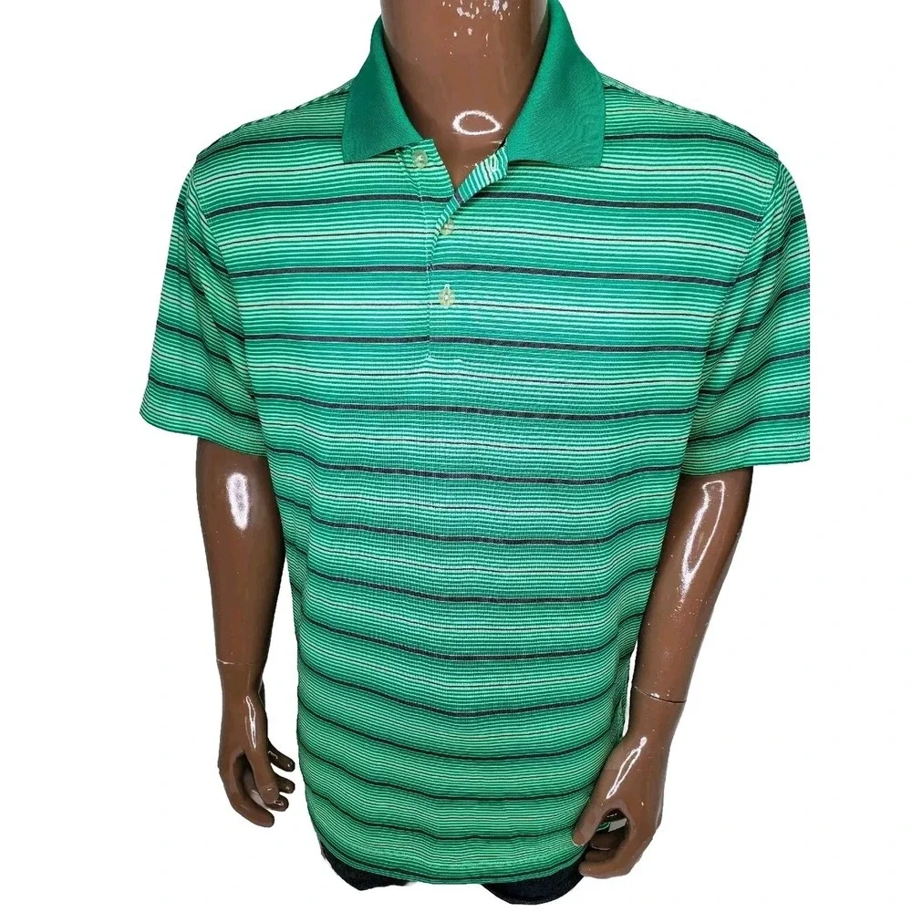 Nike Mens Polo Shirt Green Dri-Fit Golf Tour Performance Striped 585822 Size L